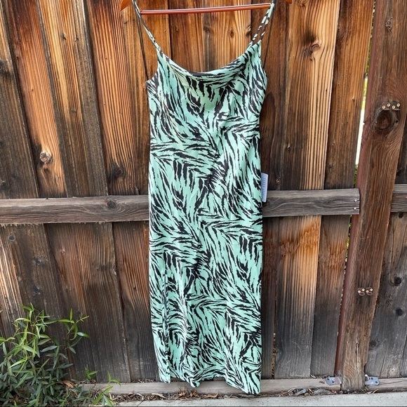 WAYF Influencing In Color Tanner Size XS Cowl Neck Satin Slip Dress Mint Tiger - Picture 1 of 15